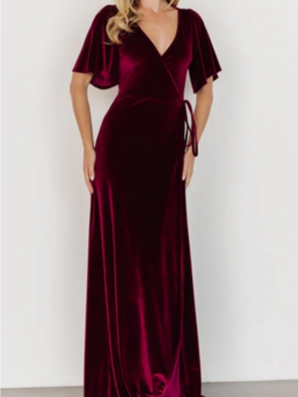Baltic Born - Velvet Wrap Maxi Dress in Burgundy